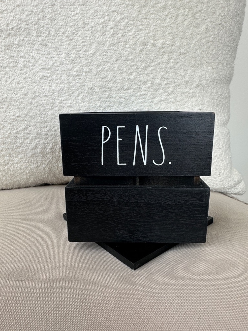 Rae Dunn Black Wooden 'PENS.' Desk Caddy with White Lettering